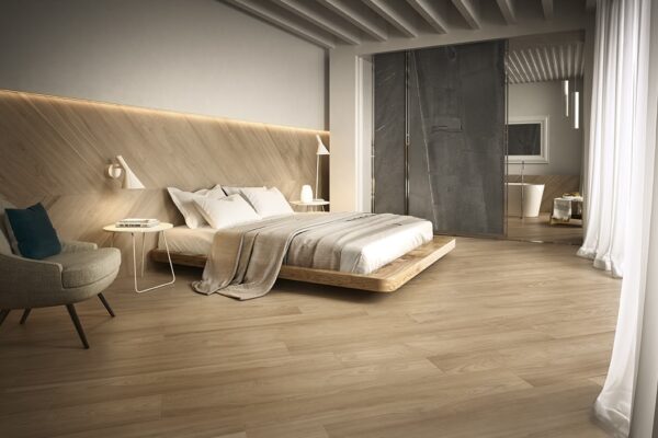 Caesar Fabula houtlook tegels in de slaapkamer.